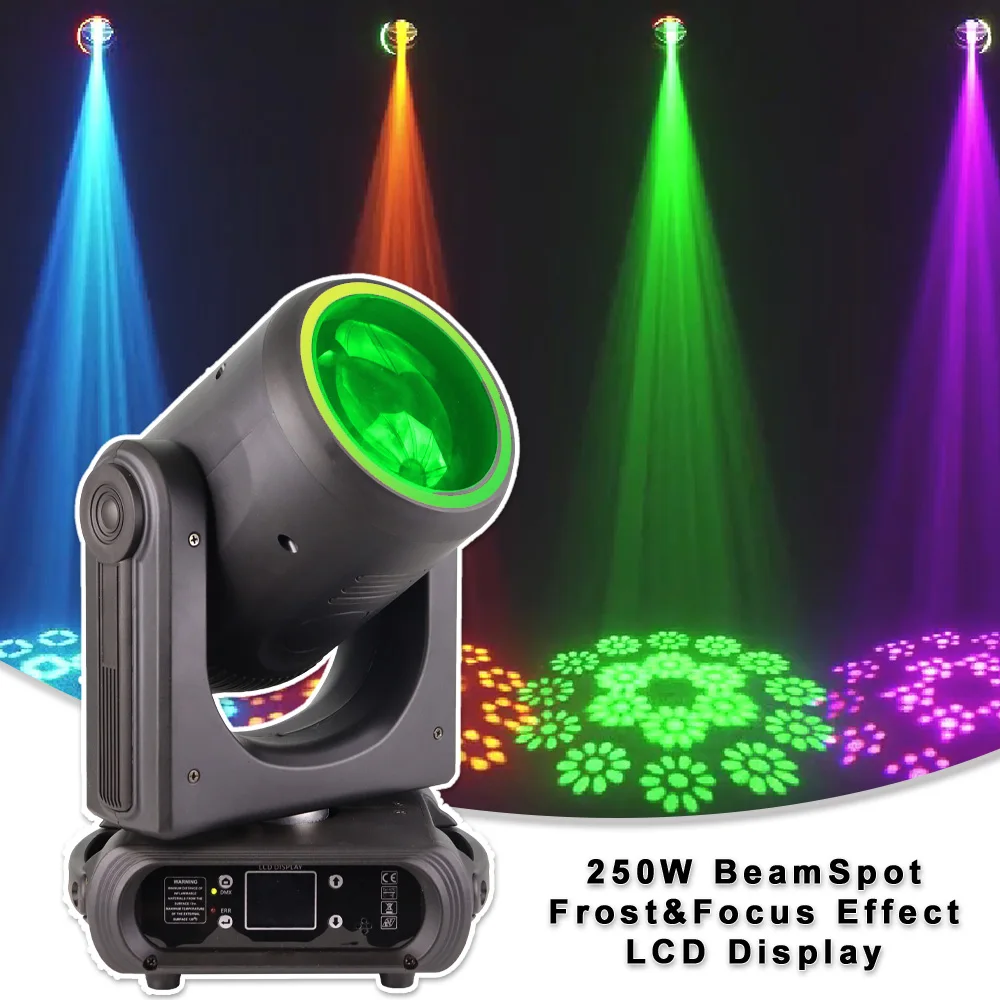 250W LED Beam Spot Moving Head Lighting LCD Display Atomization And Focusing Effect For Dj Disco Club Moving Head Stage Lighting