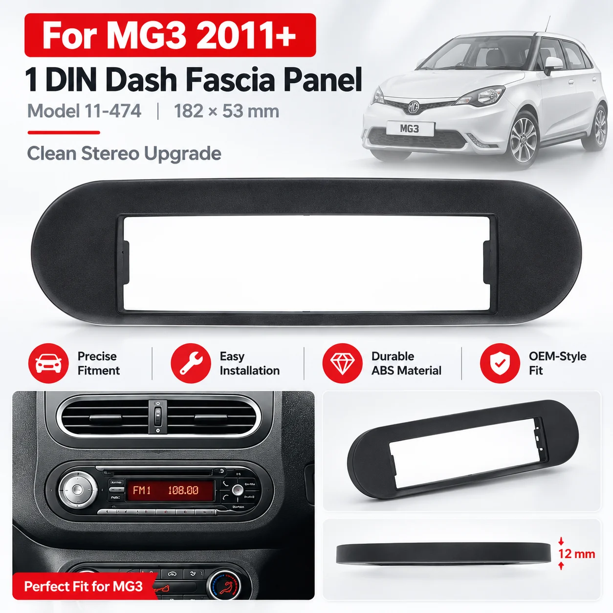 Lizpofly Dash Fascia Panel For MG3 2011+ 1 DIN Car Radio Stereo Adapter Bezel Trim Kit 11-474 Aftermarket Audio Upgrade Frame