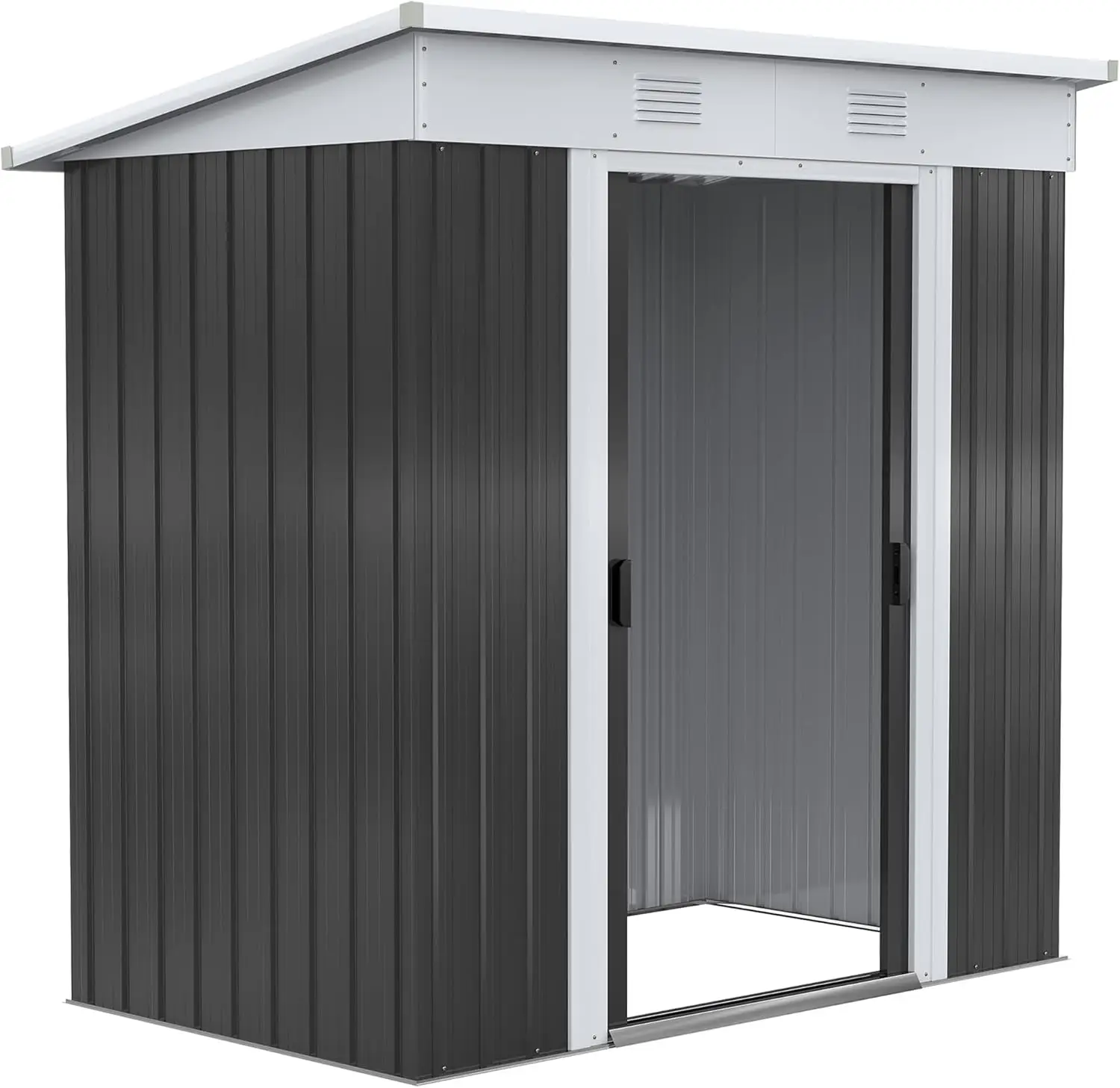 

6' x 4' Metal Lean to Garden Shed, Outdoor Storage Shed, Garden Tool House with Double Sliding Doors, 2 Air Vents for Backyard