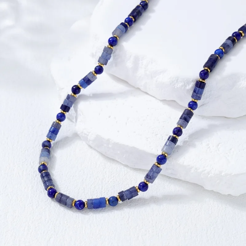 Monkton Natural Stones Lapis Lazuli Blue Aventurine Chokers Necklace Women Exquisite Beaded Simple Layers Necklace Jewelry Gifts
