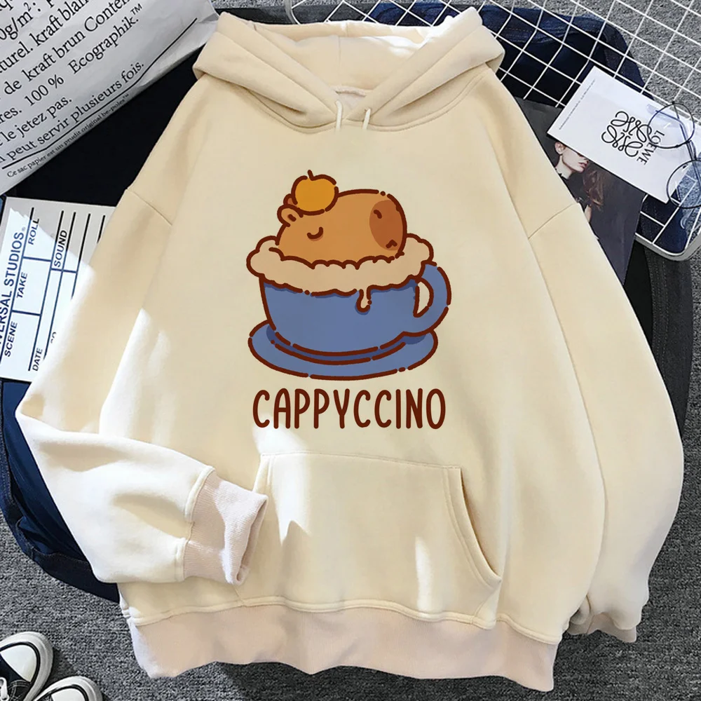 Capybara Funny Cartoon Graphic Printed Hooded Men Women Khaki Hoodies High Quality Trendy Pullover Unisex Oversized Sweatshirt