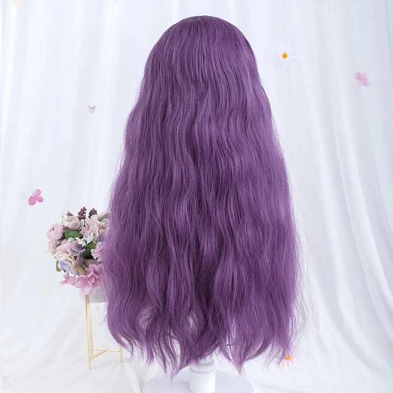 Long Wavy Purple Cosplay Synthetic Wigs Lolita Halloween With Bangs For Women Party Dailly Heat Resistant Wig