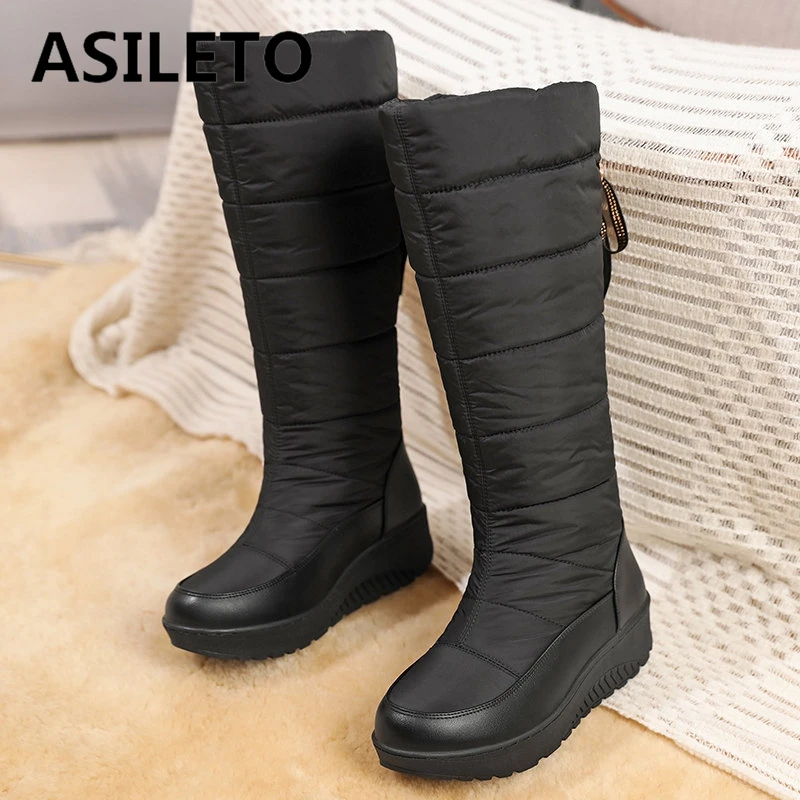 

ORCHA LISA Женские зимние сапоги до колена Водонепроницаемые теплые повседневные зимние сапоги размера плюс Горячий круглый носок Толстый каблук 4,5 на шнуровке