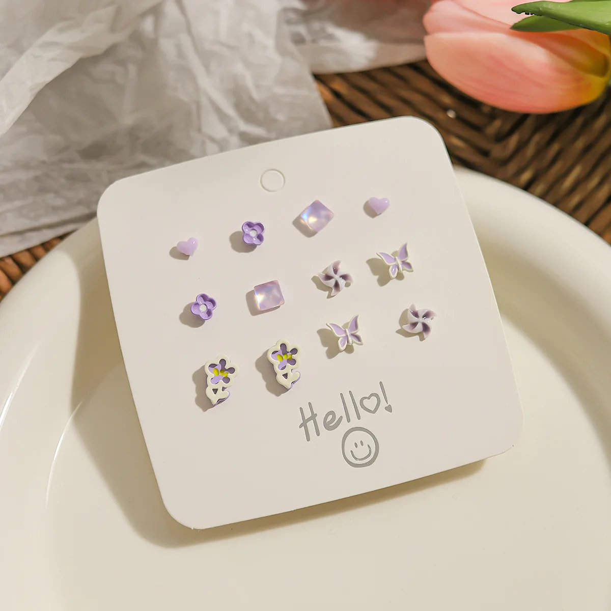 6 Pairs S925 Silver Needle Zinc Alloy Earrings Set Flower Butterfly Heart Shape Cute Fresh Sweet Earrings For Women Jewelry Gift