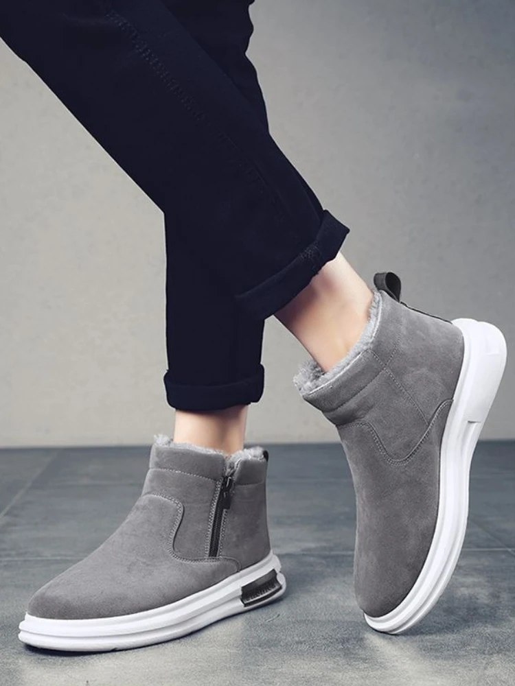 

​Men's High Top Snow Boots Winter Fleece Lined Zipper Cotton Boots Anti Cold Outdoor Flat Bottom Non Slip Stylish Design​