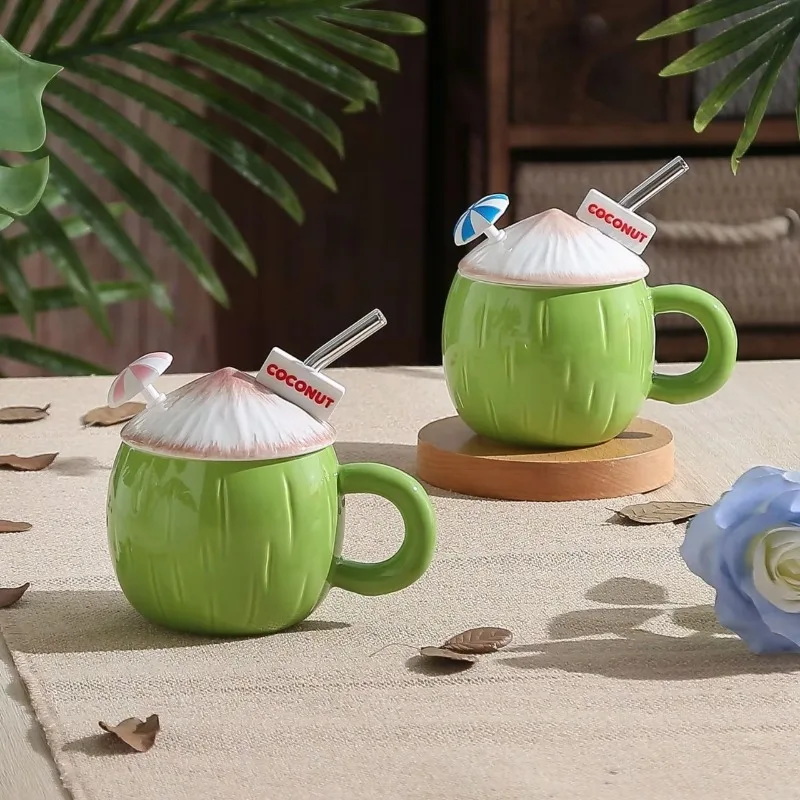 Coconut Shaped Ceramic Mug 430ml With Lid Cute Design Home Party Drinking Water Coffee Cup