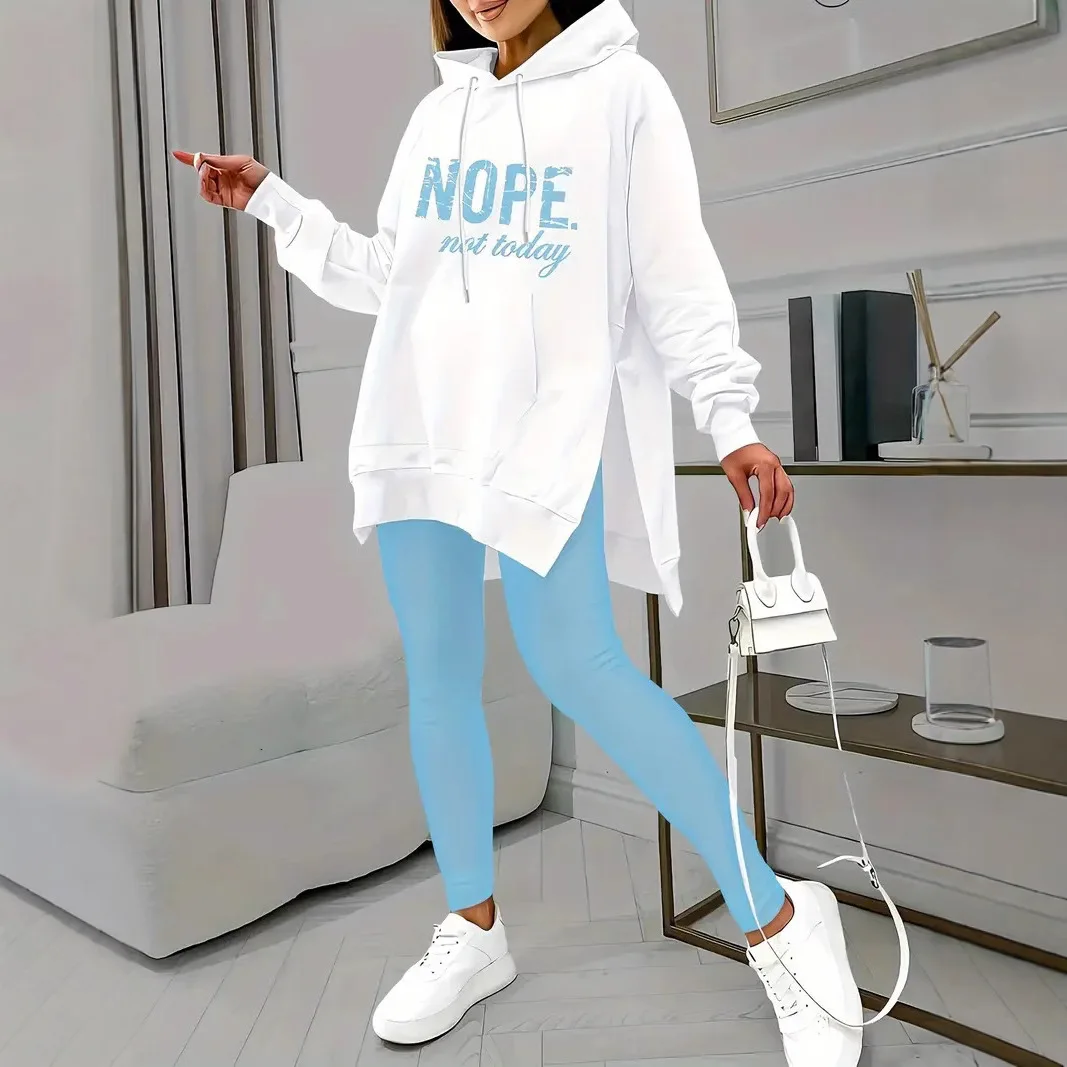 Damen-Hoodie-Hose, 2-teiliges Set, Kapuzenoberteil, Hose, Anzug, Briefdruck, Ensemble, Taschen, lässig, sportlich, Outfits, Herbst-Trainingsanzug