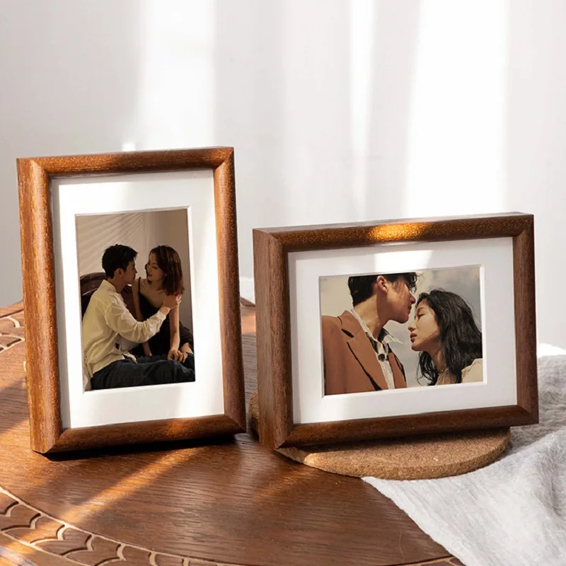 Black Walnut Solid Wood Rounded Corner Photo Frame Couple photo display Wooden Picture Frame Artwork Holder Desktop Decor