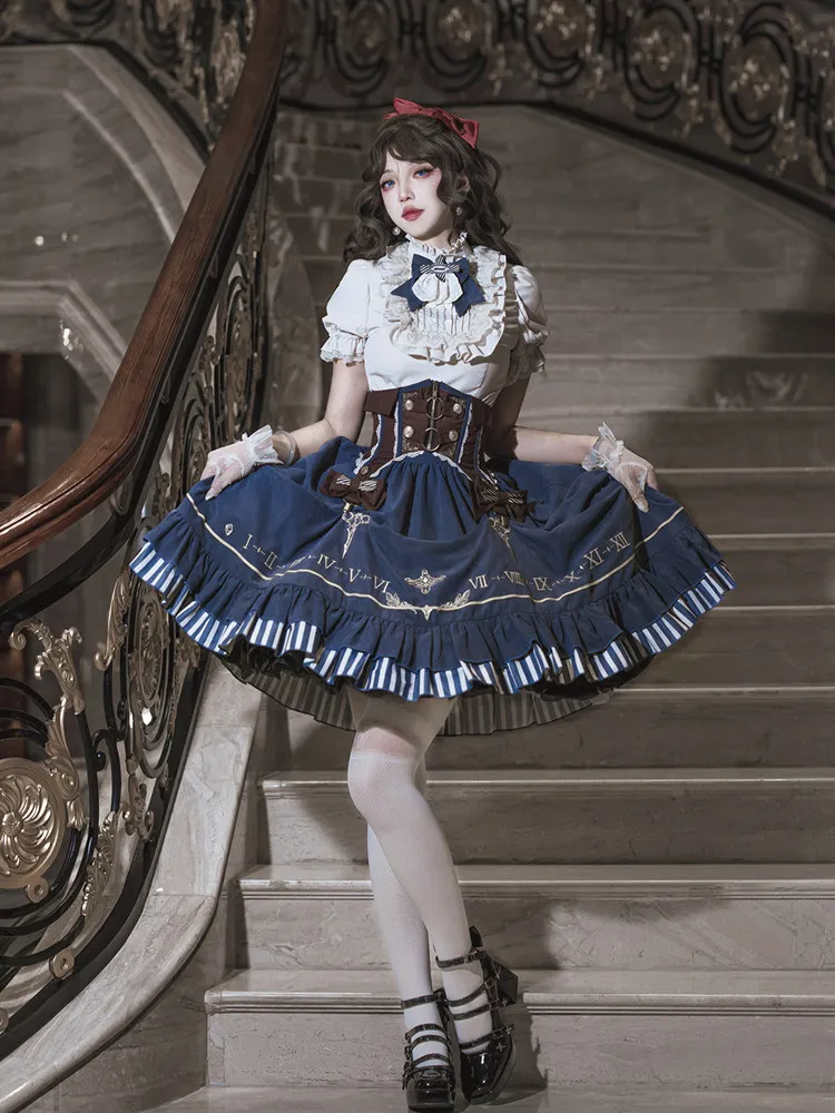 

Japanese Original Dress British College Style Lolita Dress Cal Punk Cos Comic Show Sweet Cool Girl Short-sleeved Skirt Set