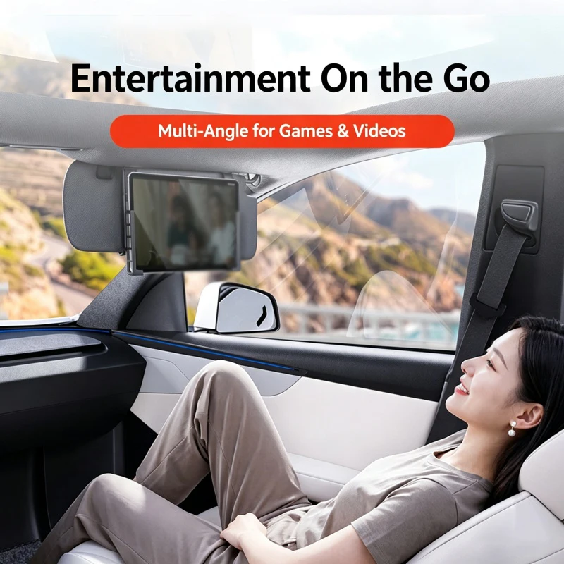 Car Phone Holder Multifunctional 360 Degree Rotating Rearview Mirror, Sun visor makeup mirror, 4.0-11.5 Inch Mobile GPS Holder