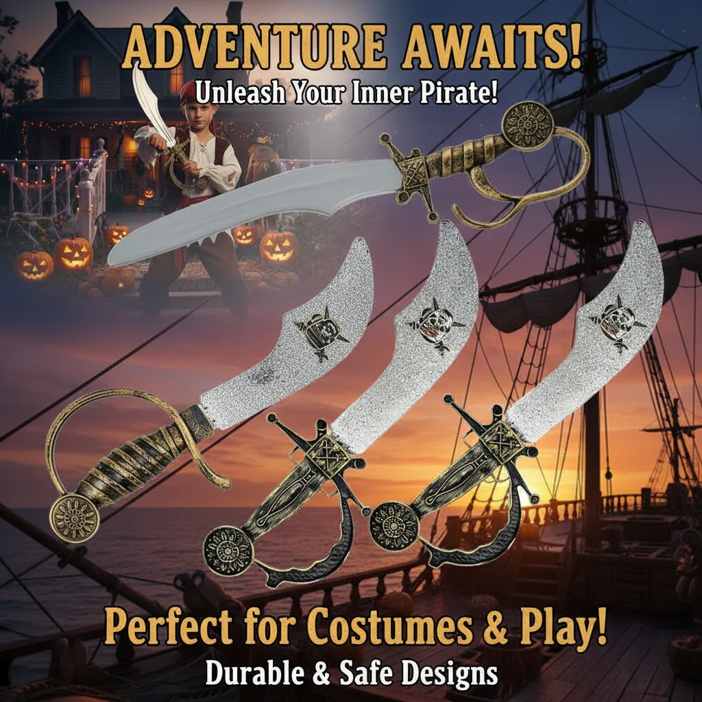 Cuchillo Pirata de Juguete de Plástico para Niños, Decoración para Disfraces de Capitán, Accesorio para Fiestas, Regalo Ideal para Niños, Accesorio de Espada