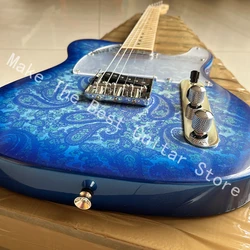 Bright blue printed pattern electric guitar, 22 tone finger board electric guitar, professional level, fast delivery.