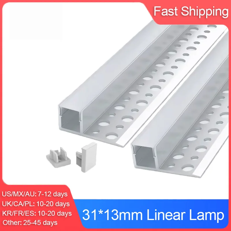 

31x13mm Embedded Frameless Plaster In Led Profile For Wall Recessed Drywall LED Extrusion Aluminum Profile