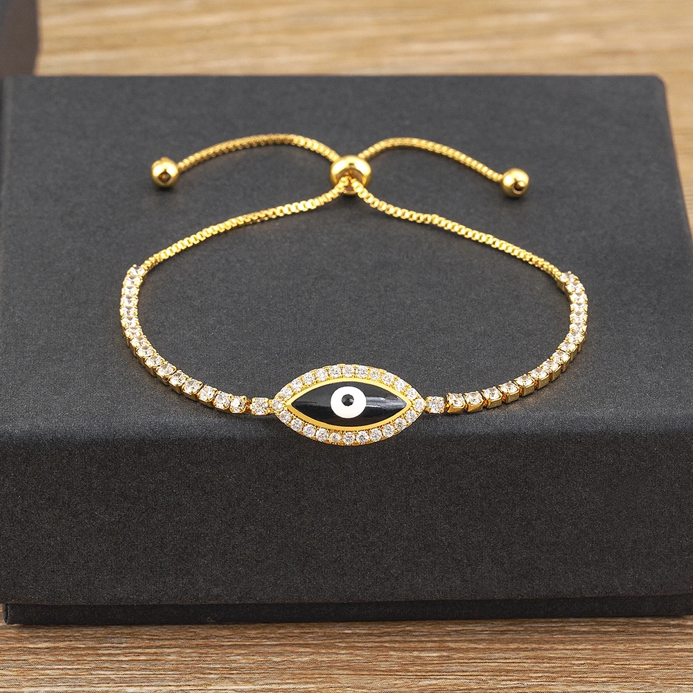 Nidin vendita calda CZ Evil Eye bracciale a catena a maglia per le donne blu scuro/rosso/nero colore bianco pietra turchia gioielli regalo regolabile