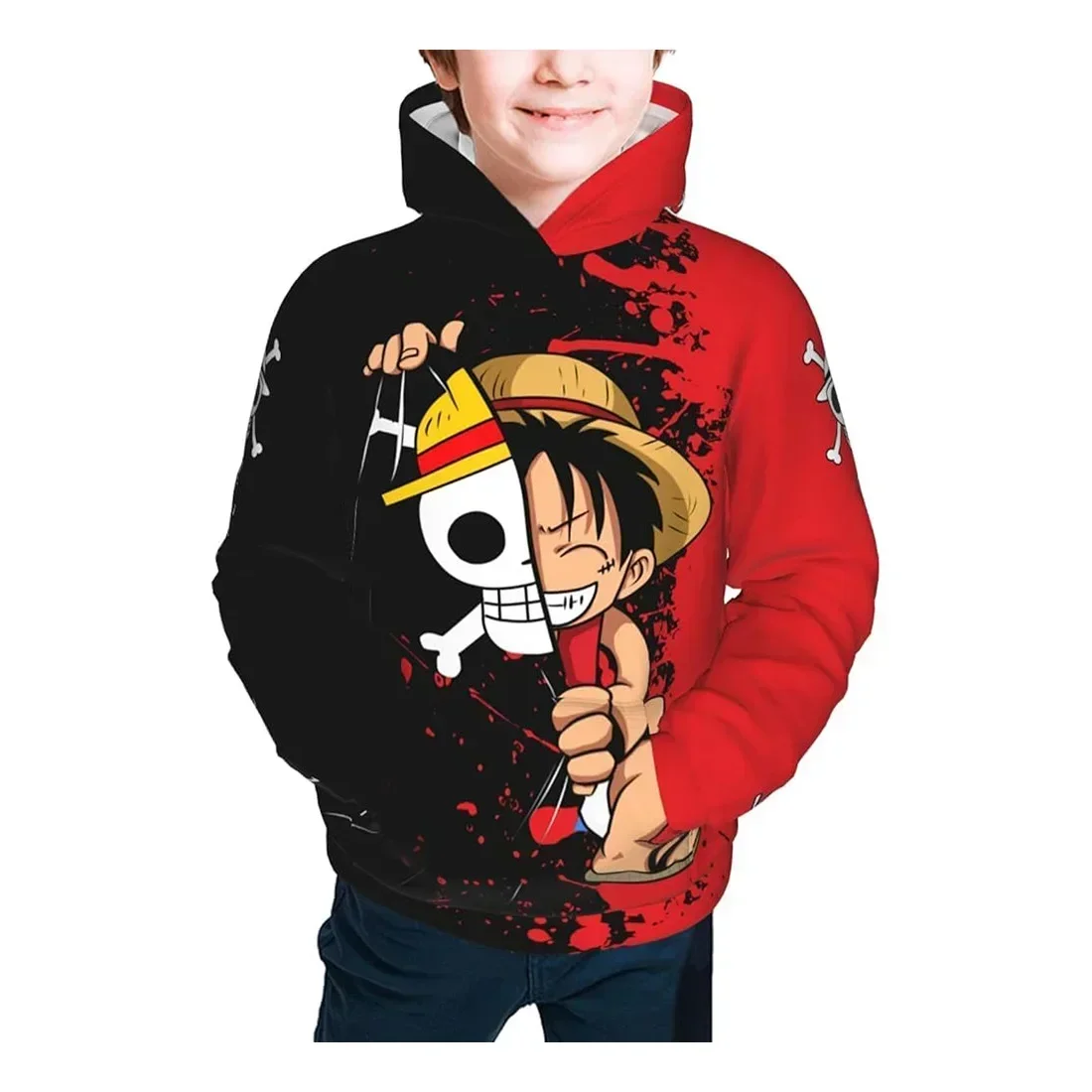 

Spring and Autumn Children's Monkey D Luffy Hoodie Men's Japanese Cartoon Pullover Adult Casual Hoodie Boys and Girls Fashion