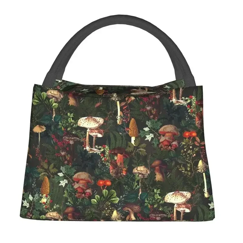 Vintage Night Mushrooms Insulated Lunch Bags for Camping Travel Botanical Forest Garden Thermal Cooler Bento Box Women