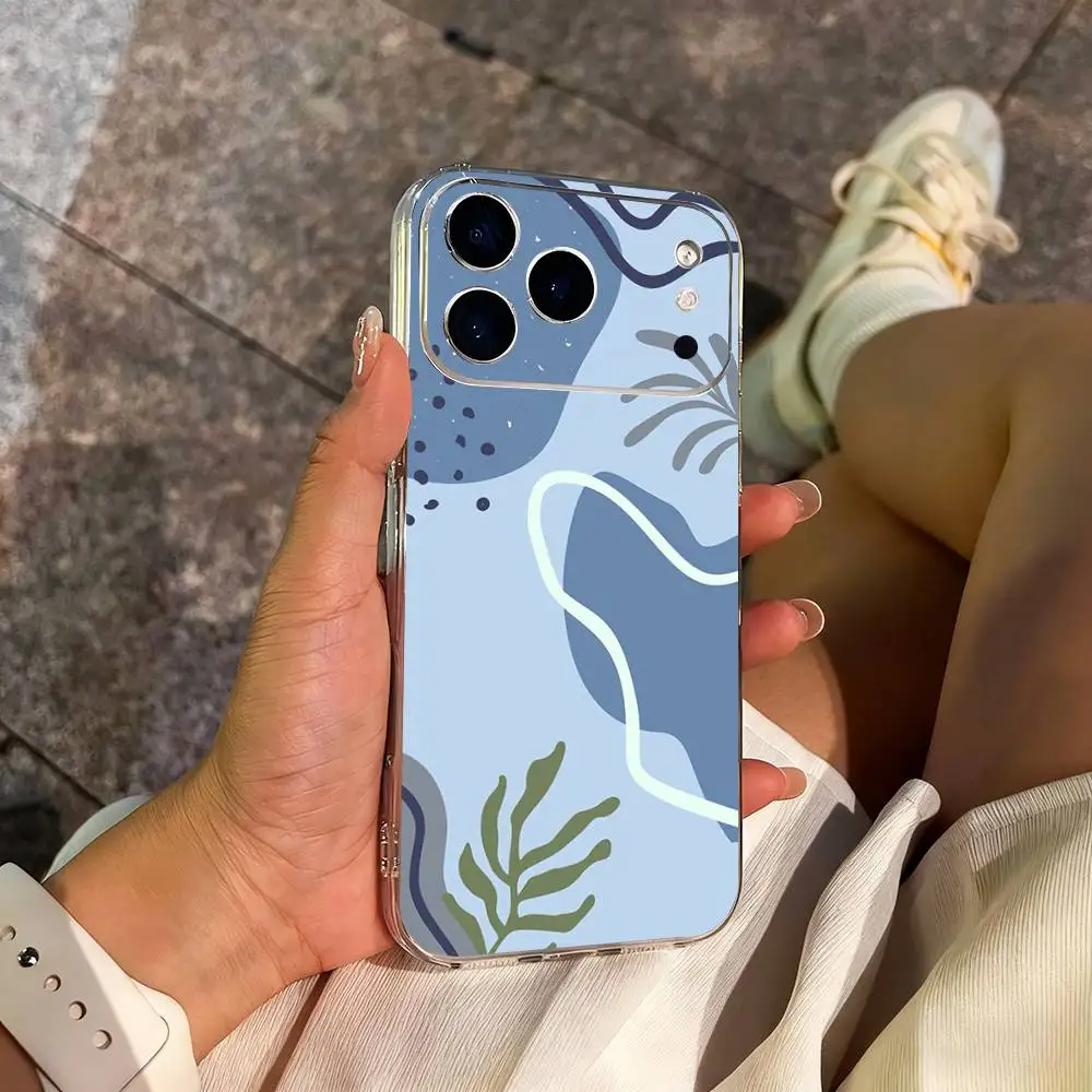 Casing Ponsel Seni Lukis Botani Untuk iPhone 14,13,12,11,17,16,15,Pro,Max,Plus,X,XS,XR,SE,Mini Transparan Lembut