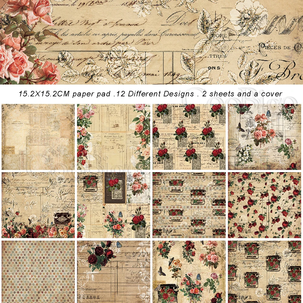 Bloc de papier d\'arrière plan de 25 feuilles, papier artisanal décoratif Vintage pour Scrapbooking, Journal planificateur, papeterie décorative pour