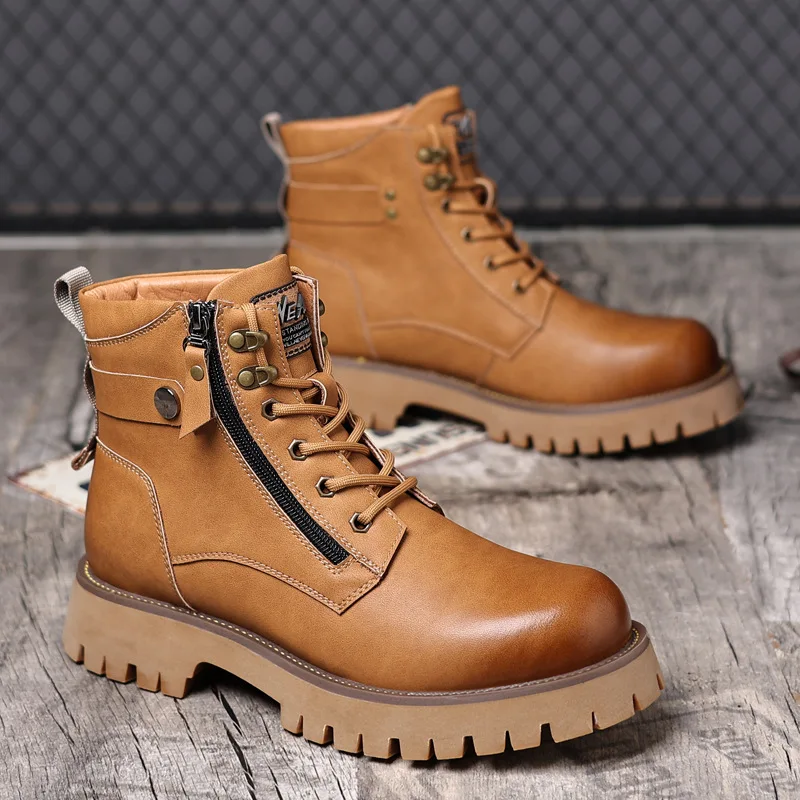 Leather Boots For Men\'s High Top Plush Business Casual Shoes For Men\'s Work Boots Botas De Tornozelo Bota Masculinas De Couro