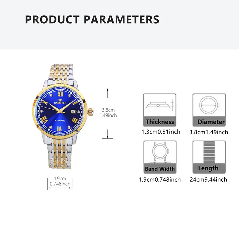 ساعة كاجوال للرجال بحزام فولاذي أزرق بلونين على الطراز الرياضي مع قرص دائري وحركة ميكانيكية أوتوماتيكية بالكامل #2