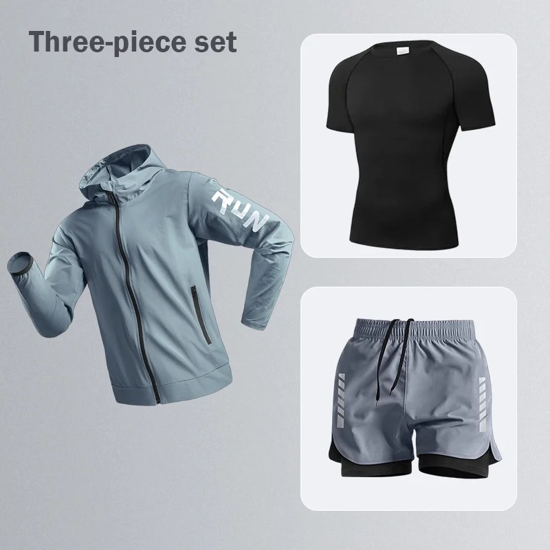 

Men's Three-Piece Sportswear Set Quick-Drying Running Jacket Morning Run Outfit Outdoor Training Fitness Clothing