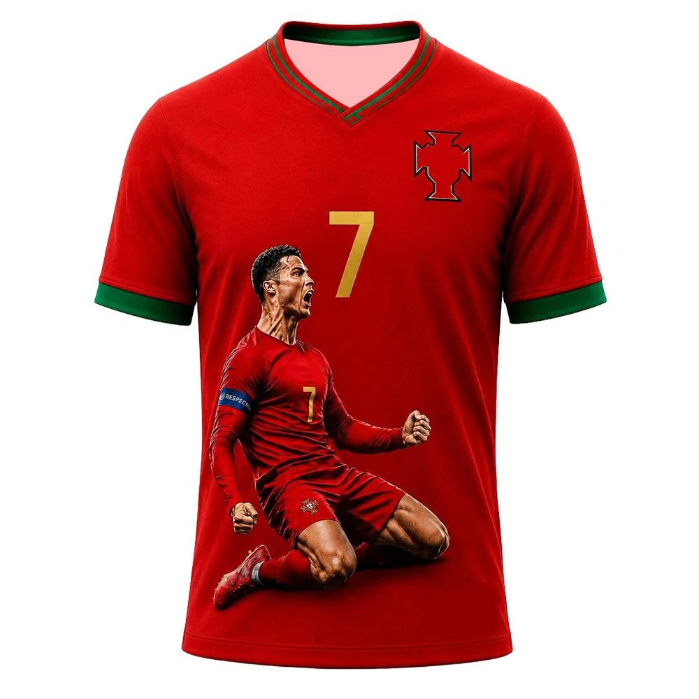 Portugal Inspired Fan T-Shirt Soccer Legend Graphic Tee Fashion Breathable Mesh Jersey Suitable for Both Adults and Children