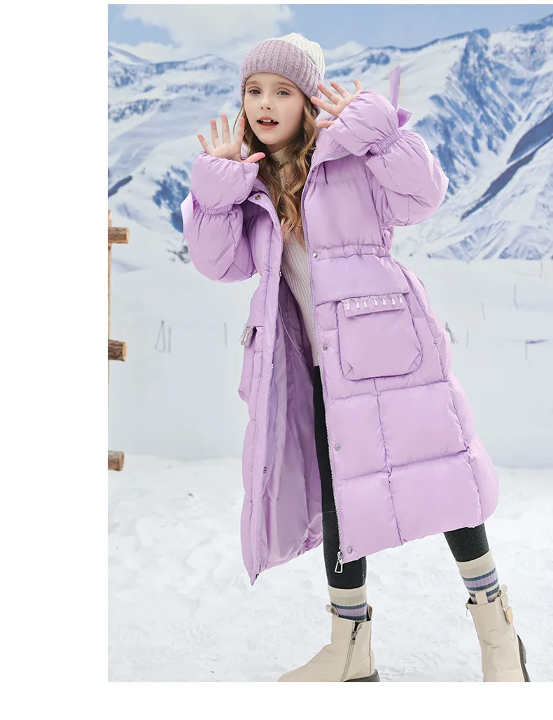 Winter Down Jacket For Girls Windproof Thick Warm Cotton Clothes Lengthen Fashion Hooded Padded Coat For Teenager Girls