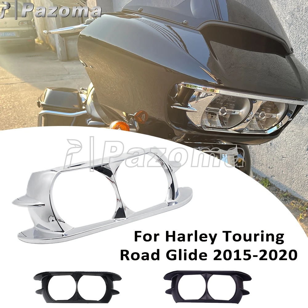 For Harley Road Glide FLTRX FLTRXSE Ultra FLTRUSE Motorcycle Dual Headlight Fairing Cover Chrome Trim Bezel Cowl Head Lamp Cover