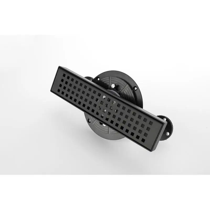 

12-Inch Linear Shower Drain with Removable Quadrato Grate, 304 Stainless Steel, Includes Hair Strainer and Adjustable Feet,