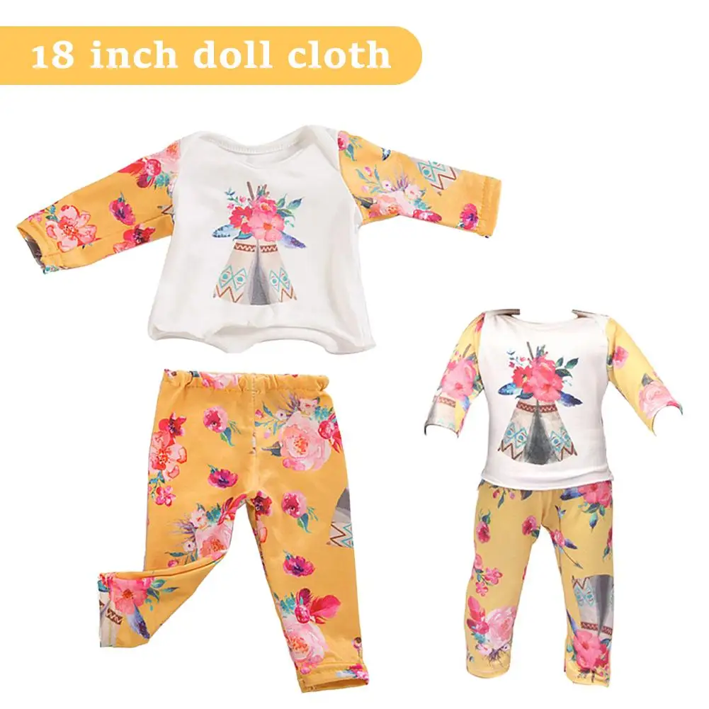 Doll Clothes Cute Doll Pajamas For American 18 Inch Girl Doll Flower Clothes Suit For 43 Cm Baby Doll Accessories