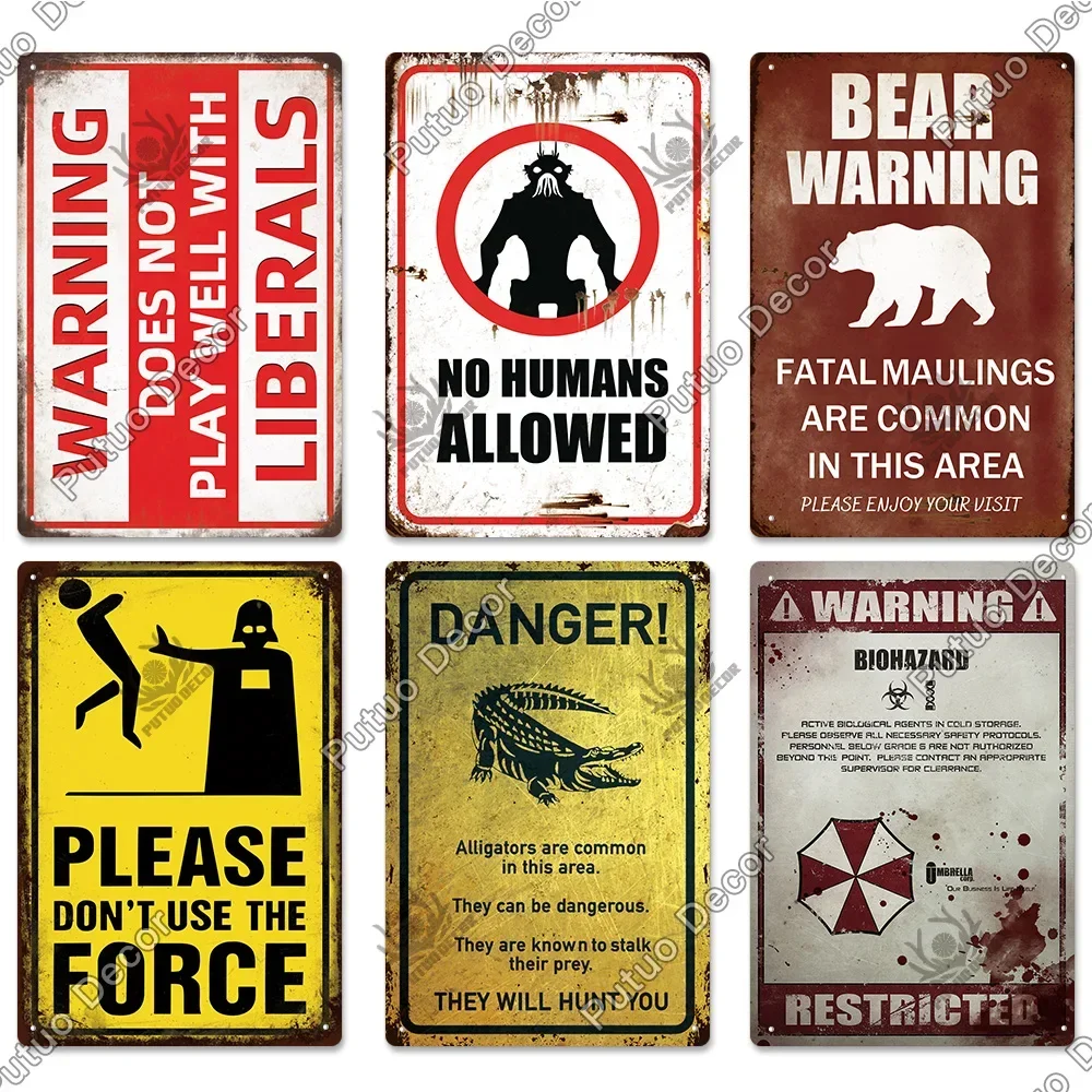 Putuo Decor Warning Vintage Metal Sign Plaque Metal Retro Tin Sign for Bar Club Park Backyard Home Man Cave Wall Decor