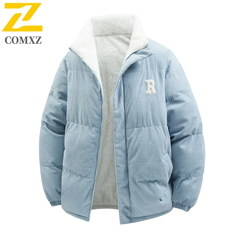 COMXZ Men Padding Coat Stand Collar Letter Embroidery Outdoor Winter Padded Jacket Hiking Travel Ski ﻿Cold Proof Bread Jacket