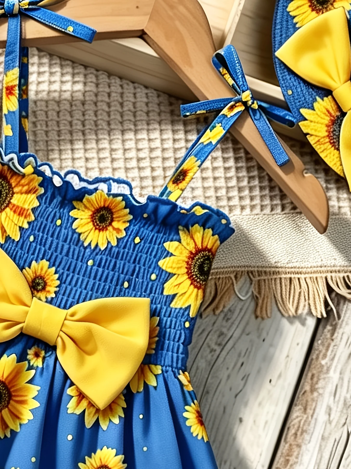 Mädchen Lässiges Bequemes Trägerkleid mit Quadratischem Ausschnitt, Ärmellos, Schleife und Blumenmuster, Oberteil für Kinder und Damenmode – Detail 8