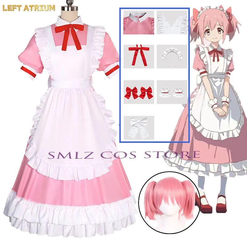 

Maid Kaname Madoka Cosplay Anime Magical Costume Magica Kaname Pink Dress Wig Kaname Madoka Outfits for Comic Con