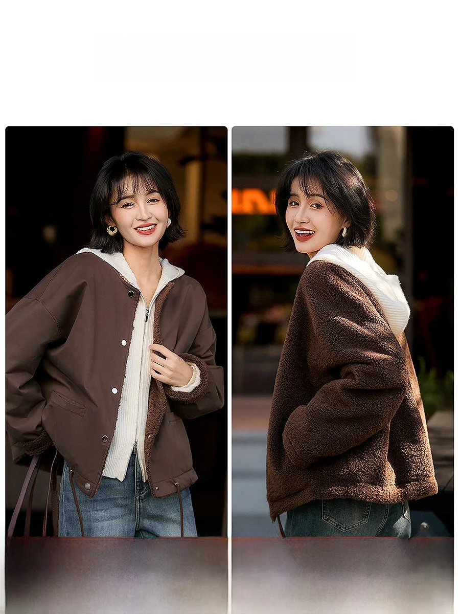 

Двусторонняя куртка в стиле ретро, легкая городская куртка из хлопка с круглым вырезом и застежкой на пуговицах