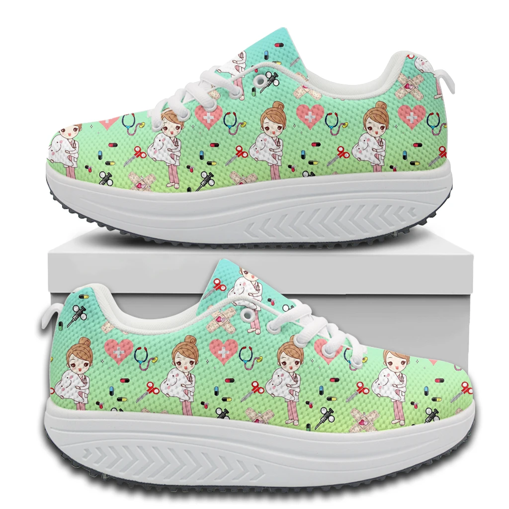 Zapatillas deportivas transpirables para mujer, Zapatos de deporte con estampado de personal de enfermería, color verde, temporada otoño e invierno