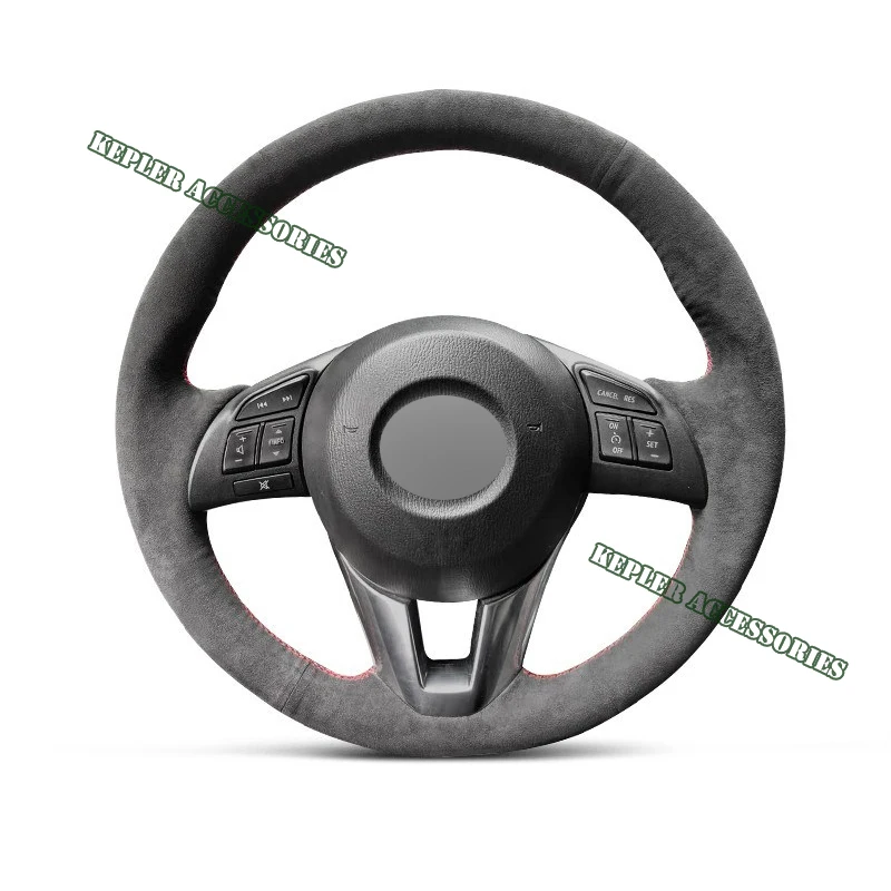 Genuine Leather Red Thread Steering Wheel Cover For Alcantera Car Accessories for Mazda 3 Axela 6 Atenza 2 CX-3 CX3 CX-5 CX5