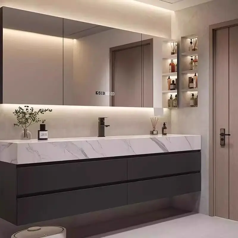 

Тумба для ванной комнаты, интегрированная раковина из каменной плиты с горячей гибкой, бесшовная керамическая раковина, умывальник для туалета