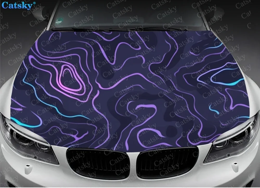 Topographic Pattern Car Hood Vinyl Stickers Wrap Vinyl Film Engine Cover Decals Sticker Universal Car Hood Protective Film