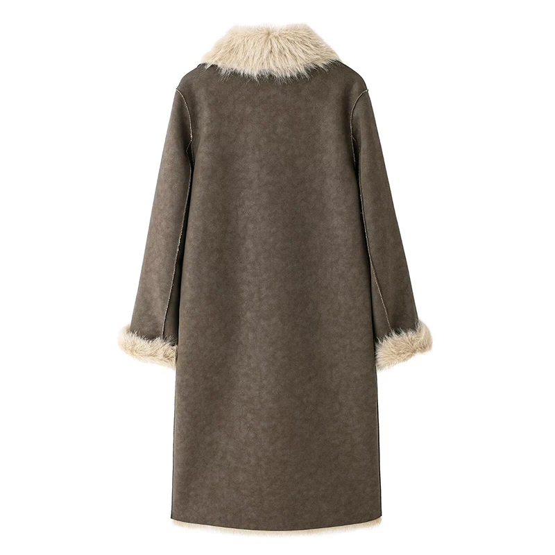 Winter Thicken Cashmere Double-Sided Long Lamb Fur Coat Suede Sheepskin Vintage Loose Long Snow Parka For Female Overcoat