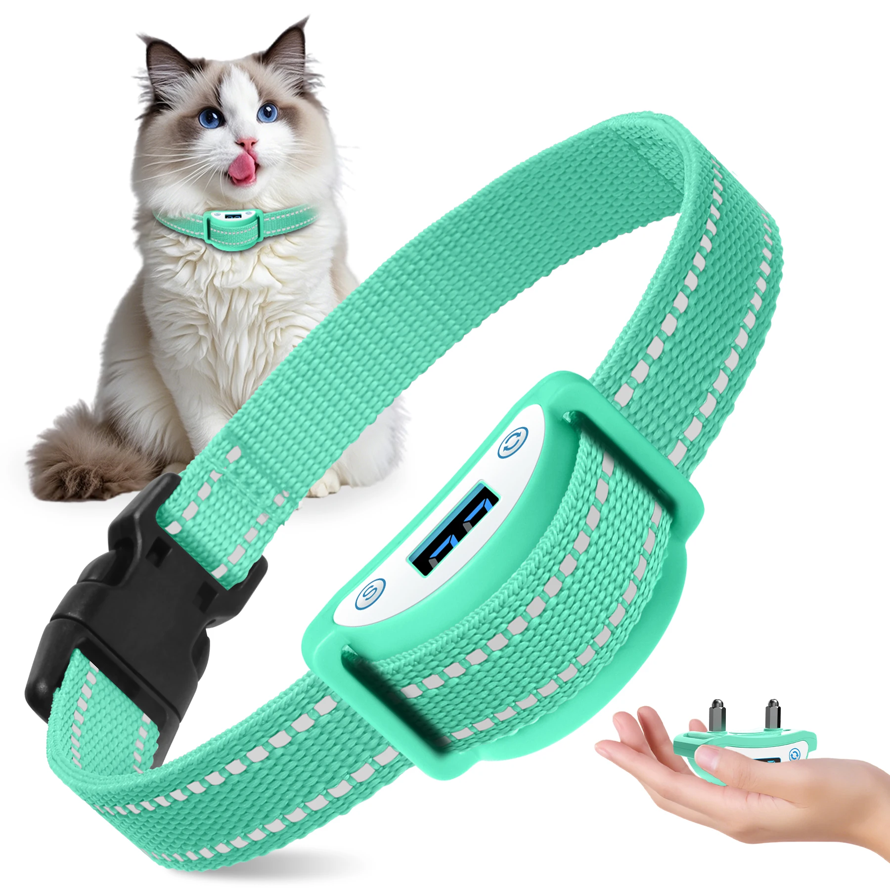 

Cat Shock Collar, Waterproof Cat Training Collar, Tiniest Shock Collar for Cats with Beep Vibration Shock to Auto Stop Meow