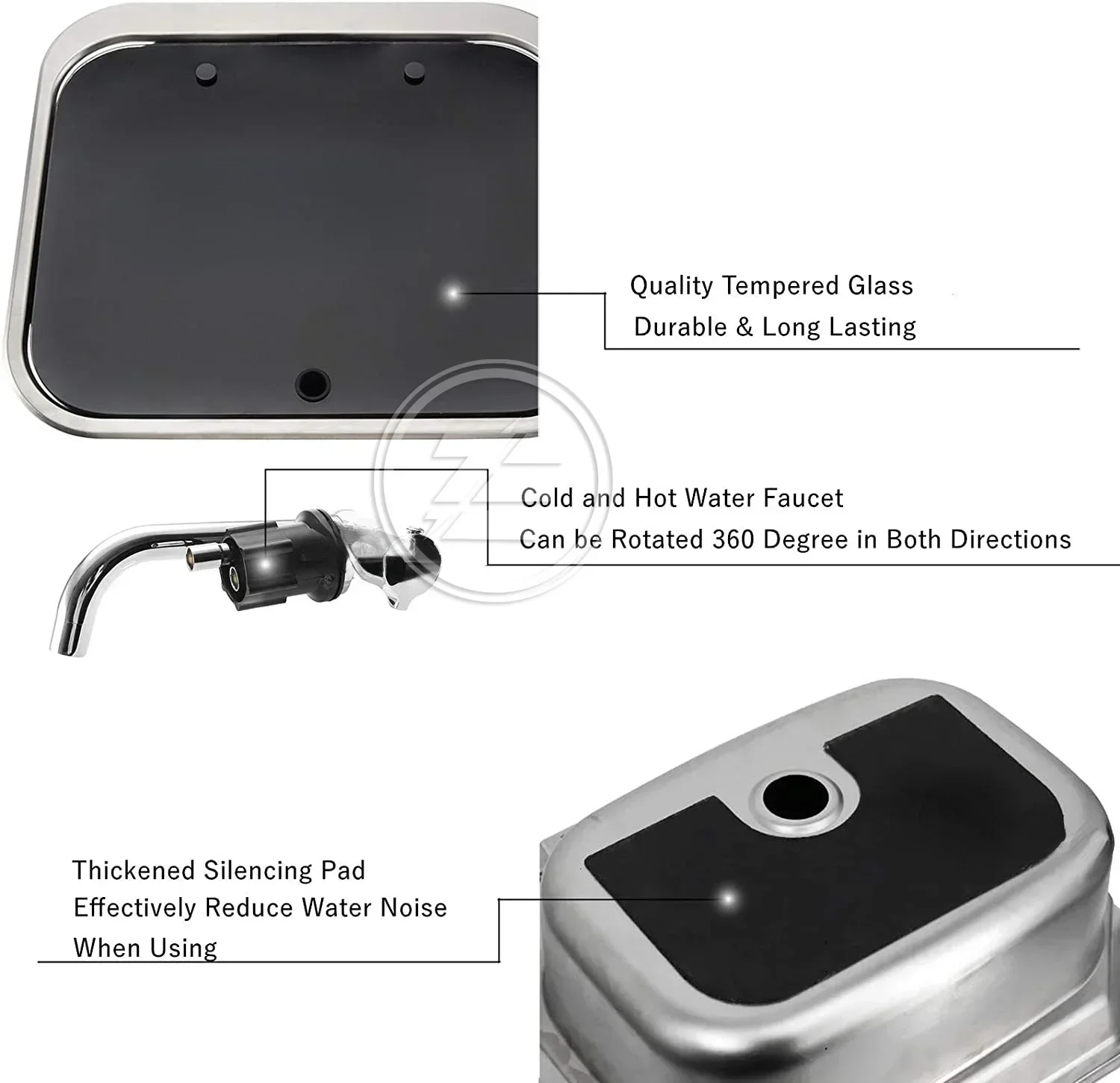 Caravan Camping Stainless Steel Hand Wash Basin with Tempered Glass Lid Camping Accessories Caravan Stainless Steel Lidded Sinks