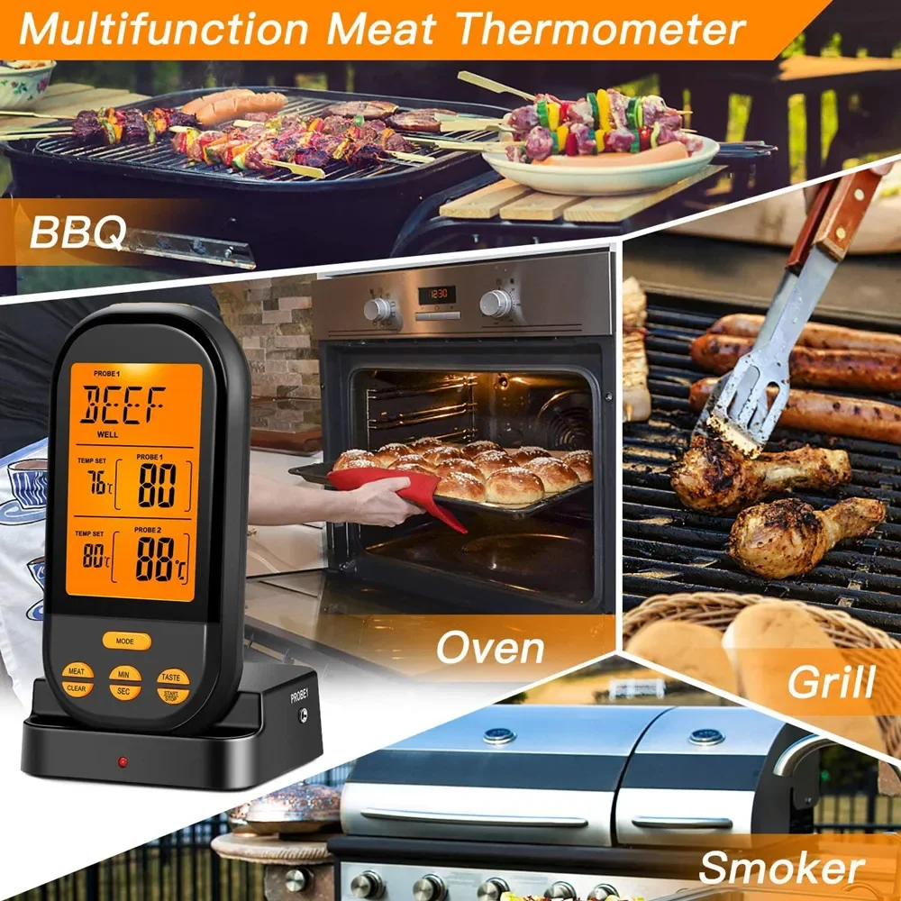 ANYOHOE Wireless Digital Meat Thermometers Remote Cooking Food Barbecue Grill Thermometer with Dual Probe for Oven Smoker BBQ