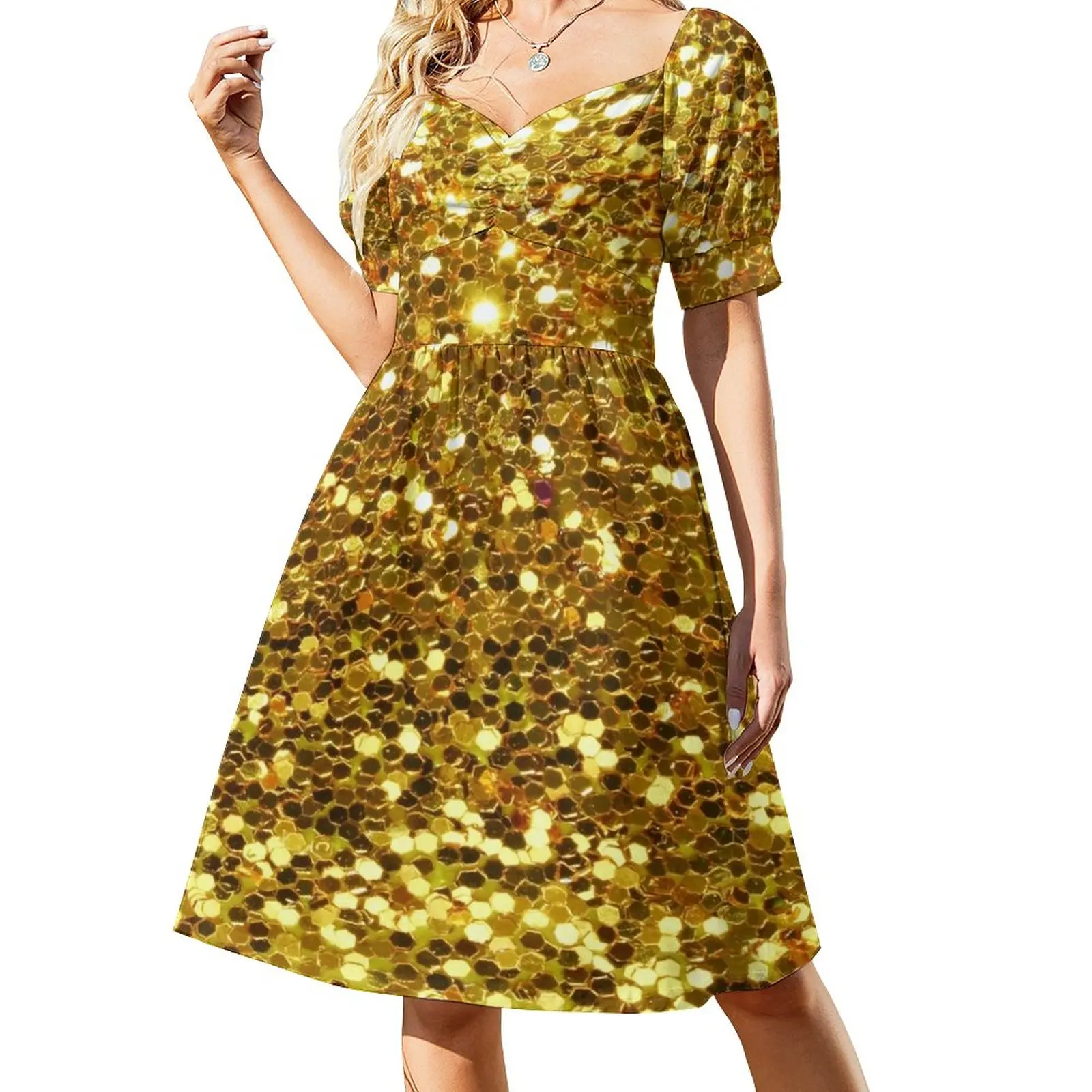 

Gold Sequin effect Sleeveless Dress dresses with long sleeves Clothing female dress