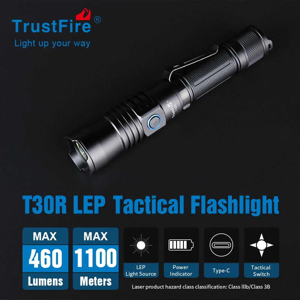 TrustFire 1.1KM Torch Long Range Tactical Flashlight Rechargeable Pulse Tactical Self Defense Flashlight