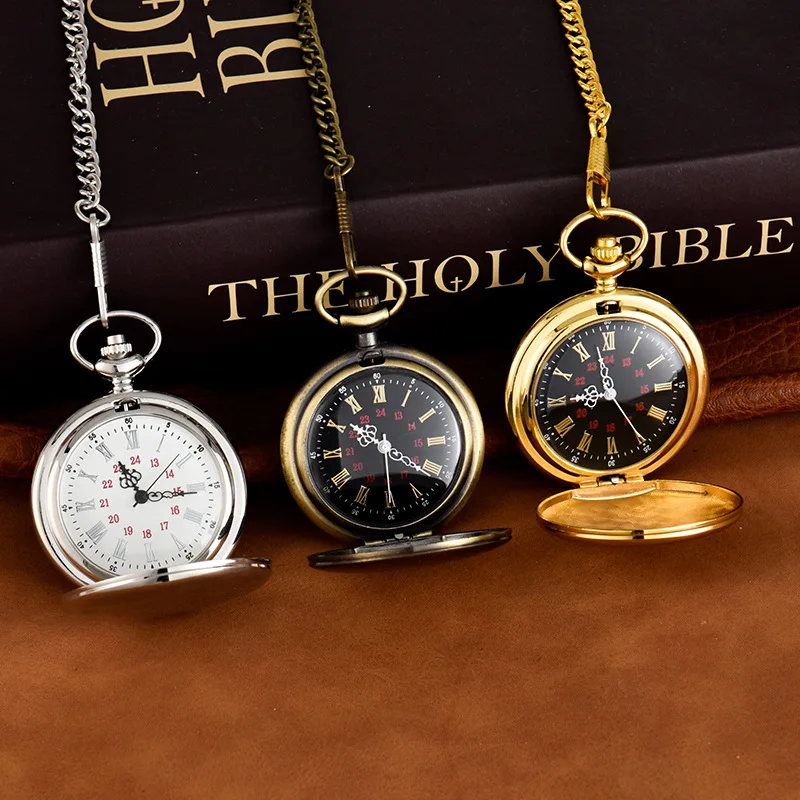 Vintage Luxury Smooth Matte Case Quartz Pocket Watch for Men Roman Numeral Fob Chain Man Necklace Pendant Clock Collection Gifts