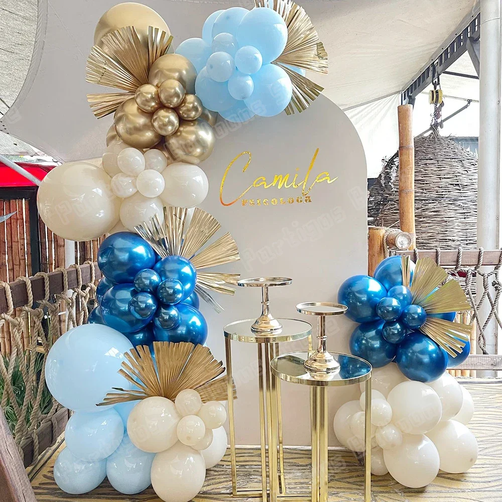 95pcs Blue Gold Metallic Balloons Garland Kit Sand White Balloon Arch Birthday Party Supplies Wedding Baby Shower Decoration