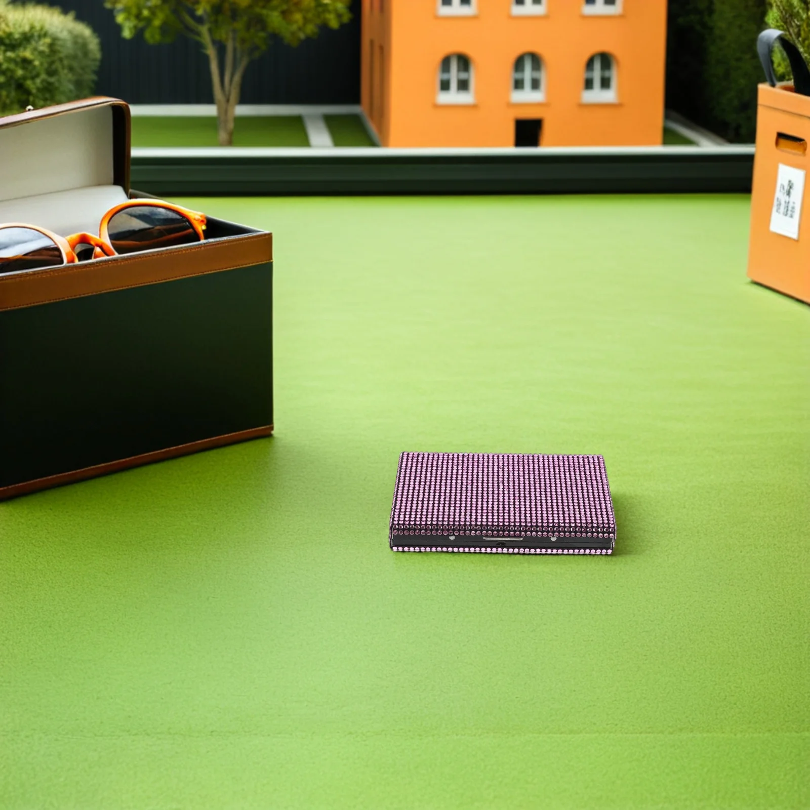 블링 라인스톤 명함 케이스 메탈 슬림 3.89x2.71x0.61 인치 핑크 휴대용 명함 정리함 지갑 포켓용