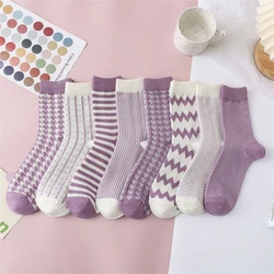 High Quality Women Autumn Winter Cotton Sock Purple Series Lady Girl Preppy Style Middle Tube Socks For Women Fashion