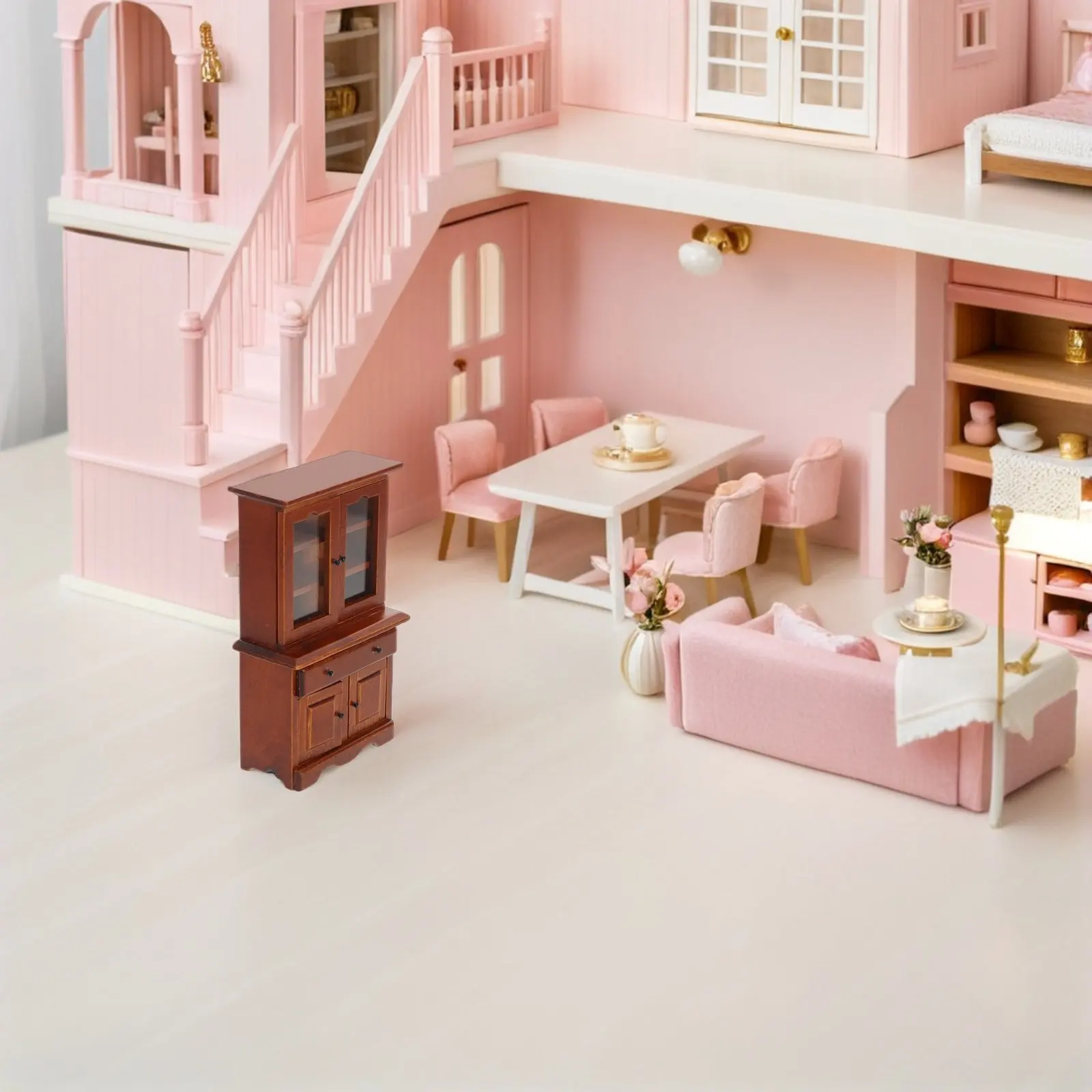 

1:12 Scale Wooden Mini Display Cabinet with Shelves Compact Unit for Dollhouse Interior Aesthetic Enhancement